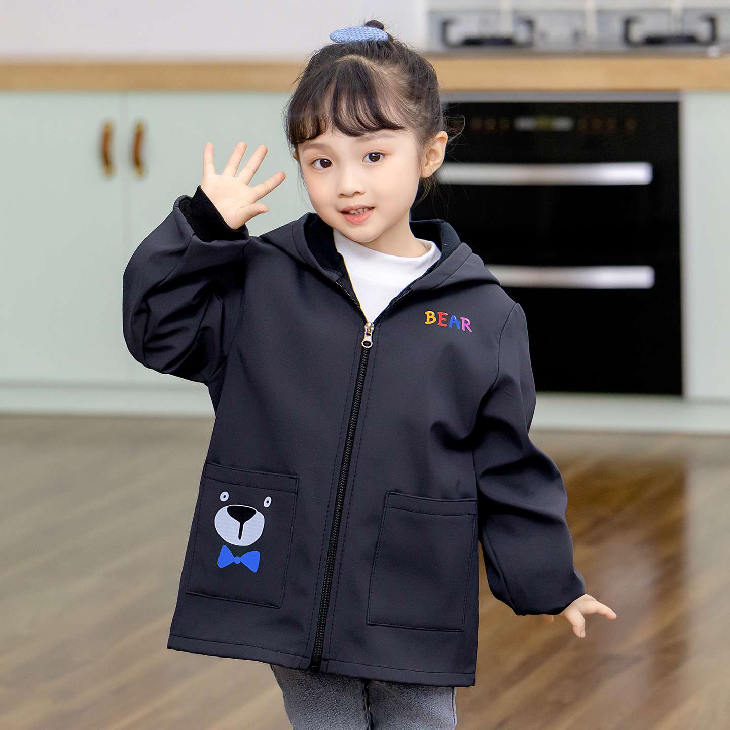 女童羽绒服防水冬罩衣小中大童长袖套棉服护衣小孩加绒厚吃饭围裙