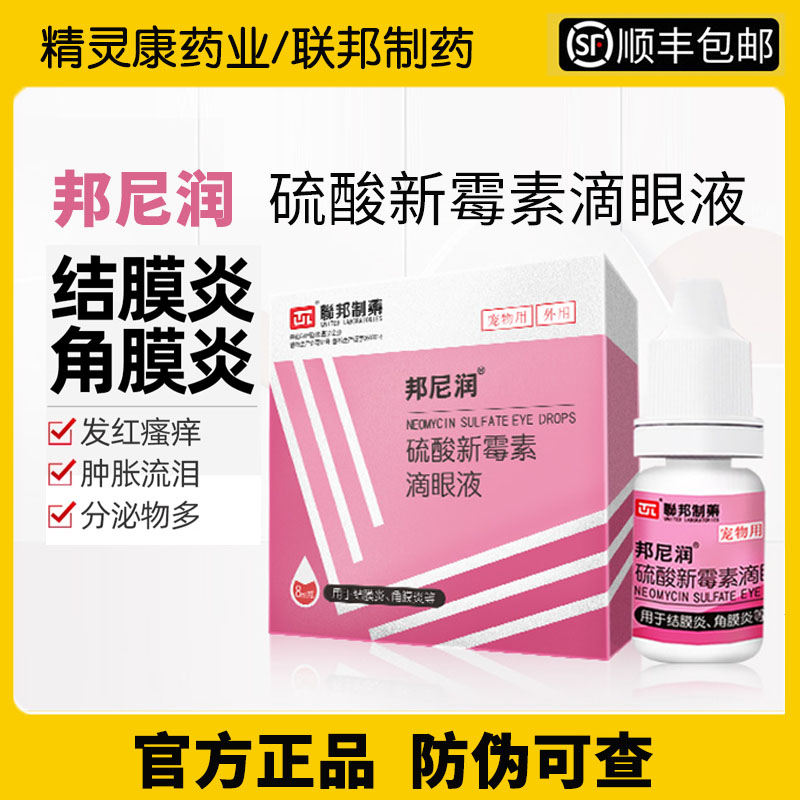 联邦邦尼润硫酸新霉素滴眼液猫咪眼药水结膜炎流眼泪发炎狗角膜炎