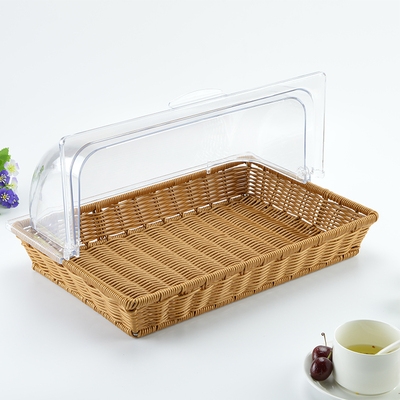 热卖促销面包篮筐仿藤带盖蛋糕点心食物展示托盘水果篮欧式长方形
