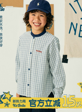 Itssmile童装男童衬衫长袖春装儿童纯棉格子衬衣男孩帅气全棉上衣