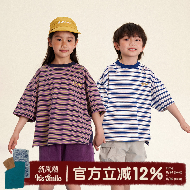 Itssmile儿童复古条纹短袖T恤