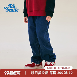 Its smile日系潮牌童装复古儿童牛仔裤子秋季男女童直筒休闲长裤