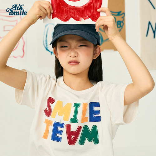 Itssmile复古字母贴布短袖T恤