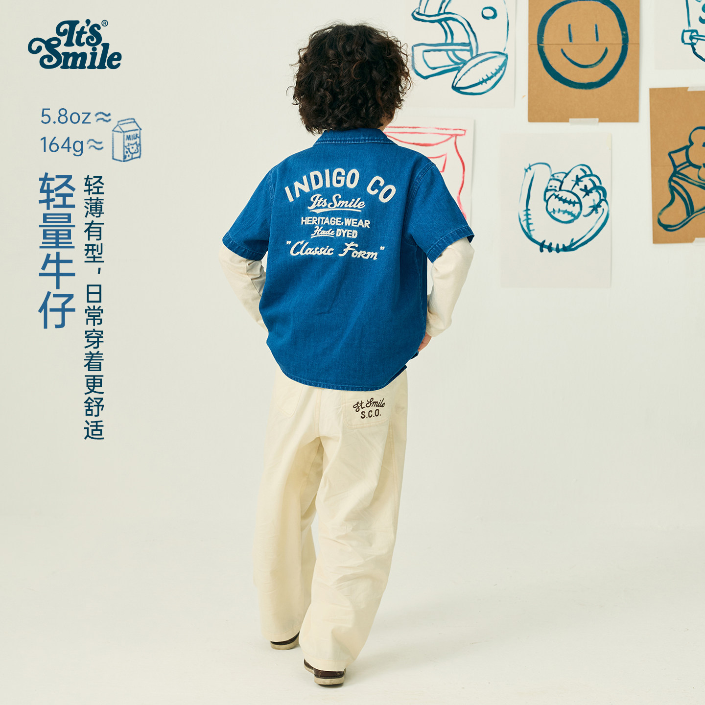 Itssmile复古牛仔薄款短袖衬衫图片