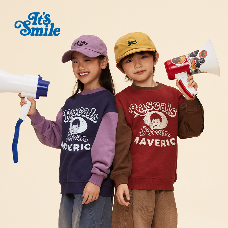 Itssmile拼接撞色复古拼接卫衣