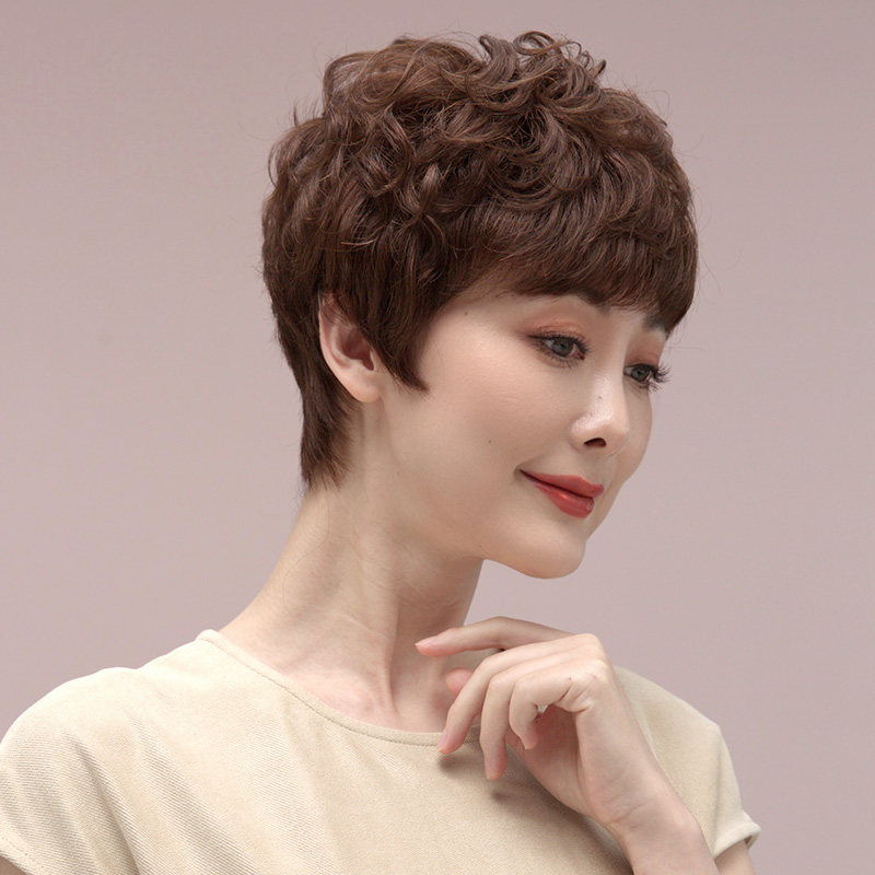 假发真发全真人发假发女短发头套女短发自然中老年妈妈款假发头套