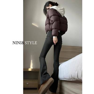 黑色微喇牛仔裤女秋冬2025年新款高腰显瘦加绒小个子马蹄喇叭裤子