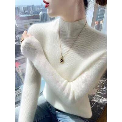 高级感100%纯羊毛衫女半高领打底衫秋冬新款内搭修身显瘦毛衣
