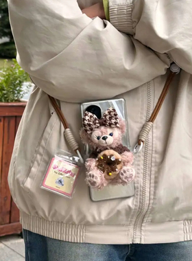 迪士尼正品甜甜圈雪莉玫手机背夹挂绳手机壳通用毛绒玩偶女友礼物