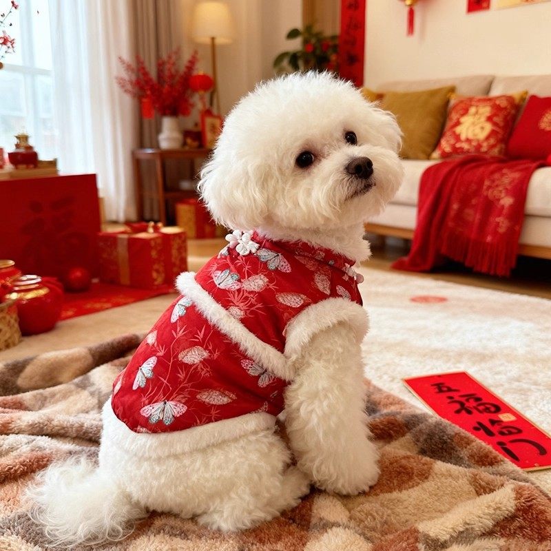 小狗狗衣服秋冬加绒保暖新年唐装泰迪比熊约克夏幼犬宠物过年冬装