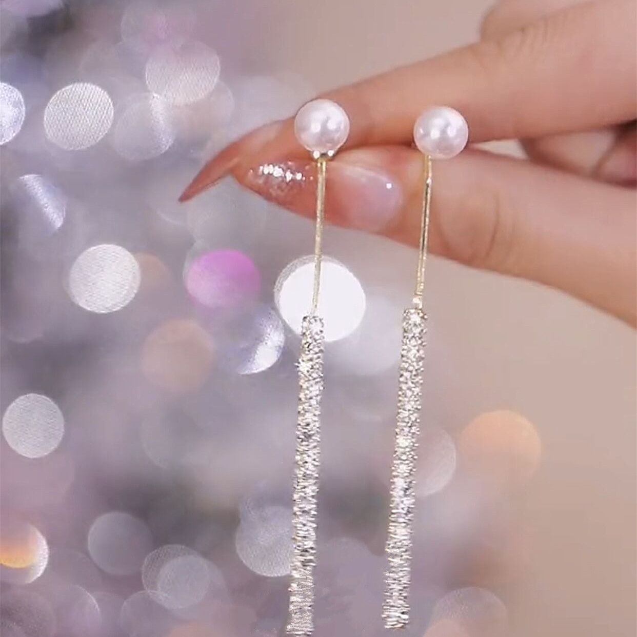 满钻珍珠流苏耳环2025新款