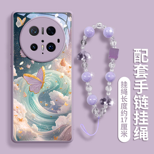 适用华为mate70手机壳mate60pro保护套30新款 后mt女por镜头全包pr0玻璃带挂绳轻奢风流水蝴蝶 40外壳pro