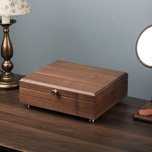 实木首饰盒收纳盒高档轻奢带锁高级感珠宝三金黄金防氧化手饰品盒