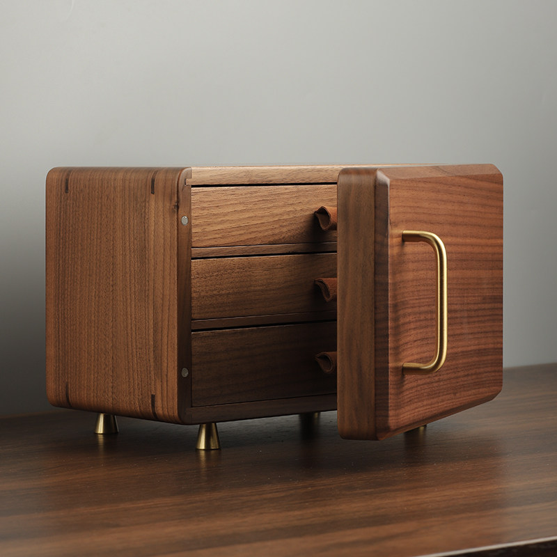 实木冰箱首饰盒收纳盒大容量结婚高档精致项链耳环手表收纳盒复古