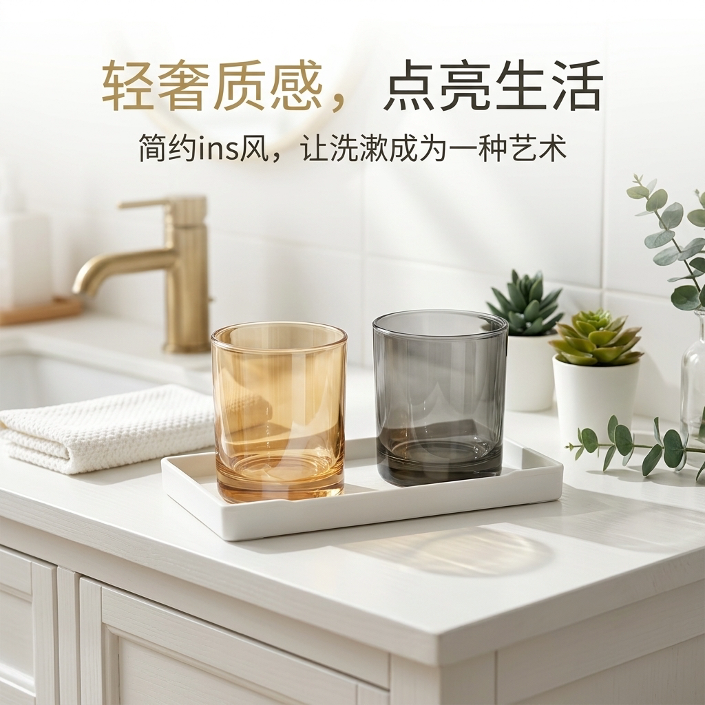 无铅玻璃洗漱杯玻璃杯简约ins风家用酒店透明刷牙杯漱口杯套装