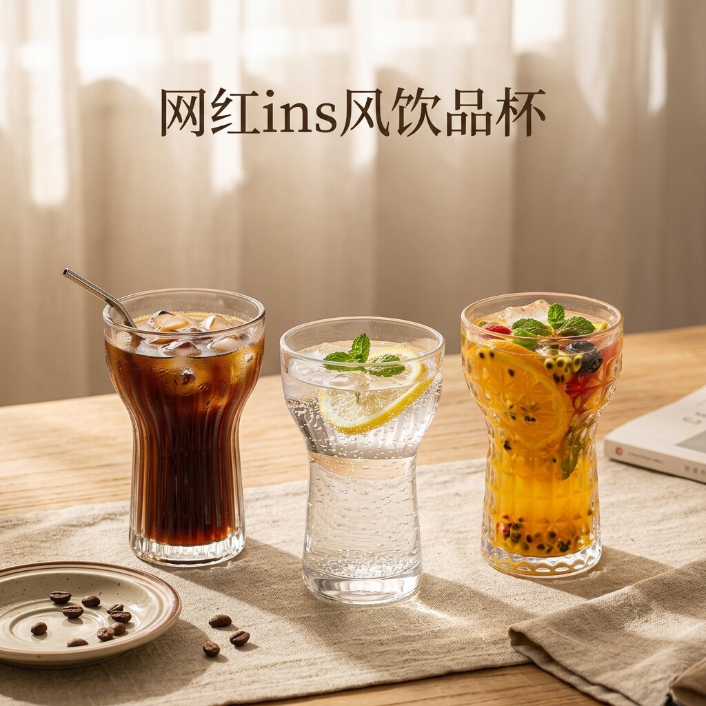 网红ins风透明玻璃杯套装水杯咖啡杯果汁杯冷饮杯送礼家用聚会