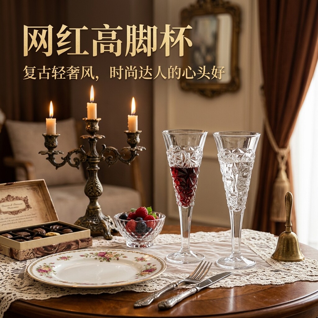 复古轻奢风水晶香槟杯高脚杯鸡尾酒杯餐厅高级感刻花玻璃杯套装