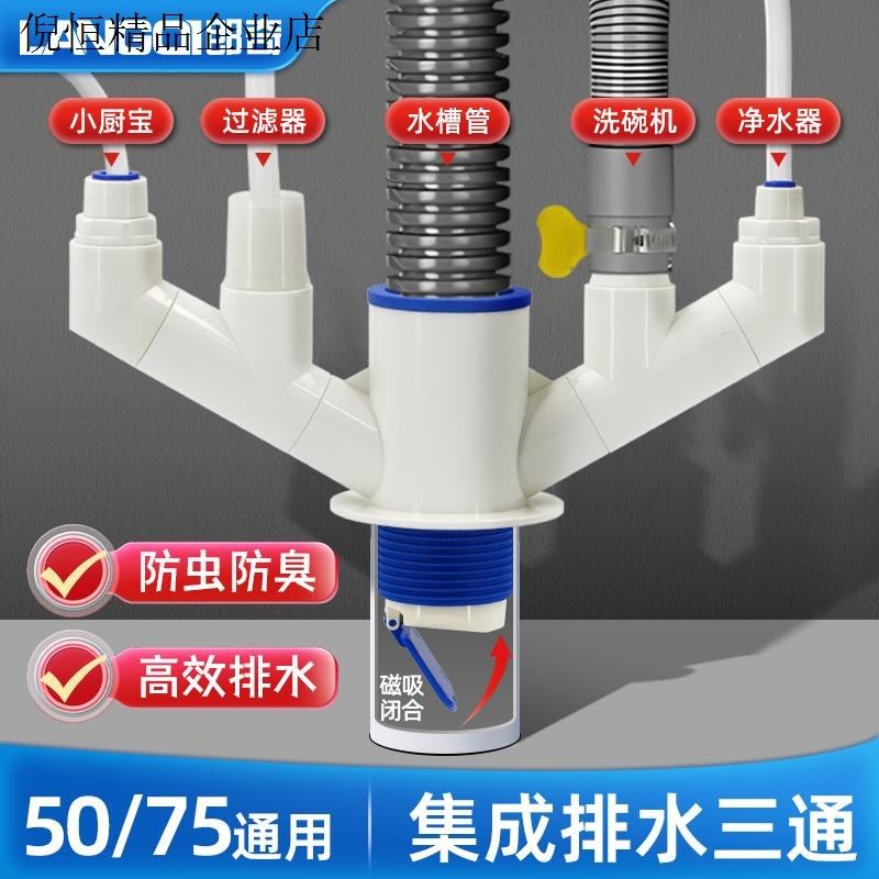厨房专用下水五通集成排水器pvc50/75通用防虫臭溢水