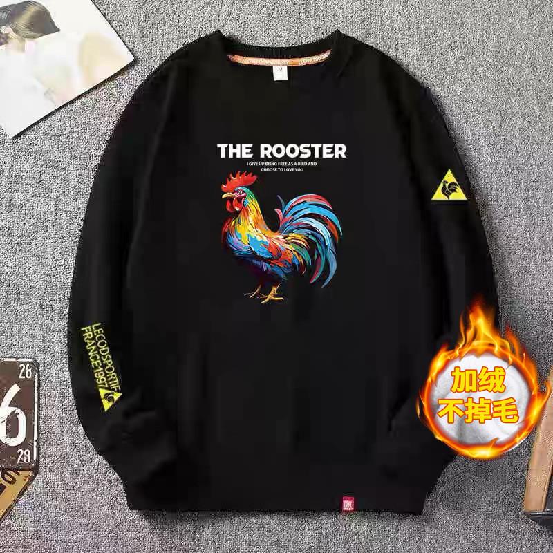 法国公鸡男款卫衣加绒加厚男女同款情侣圆领宽松休闲运动长袖上衣