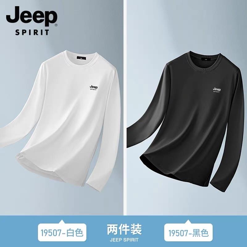 JEEP吉普纯棉国潮t恤男款秋冬季新款男装白色纯打底衫男士长袖T恤