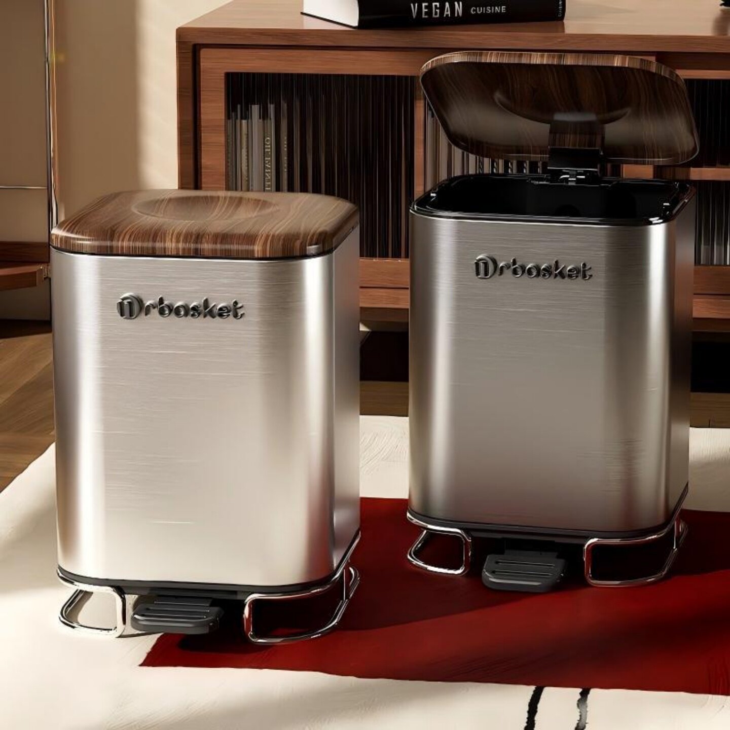 高档中古风不锈钢垃圾桶家用脚踏式垃圾篓室内客厅带盖大容量纸篓