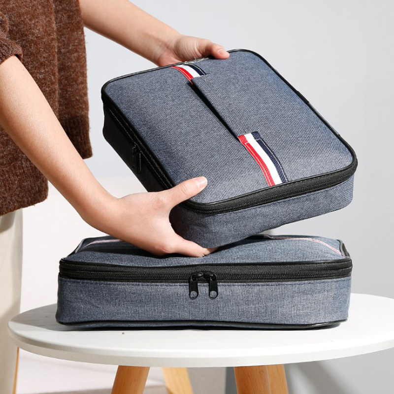 儿童扁平饭盒袋手提包小学生防水防油平放便当包保温四格餐盘袋子