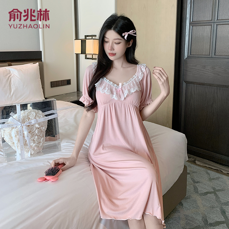 俞兆林带胸垫睡裙女士夏季新款冰丝高级感宫廷风孕妇睡衣连衣裙
