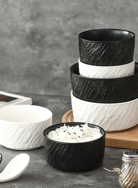 日式黑色陶瓷碗面碗岩石纹碗沙拉碗汤碗吃饭碗菜碗异形碗创意圆碗