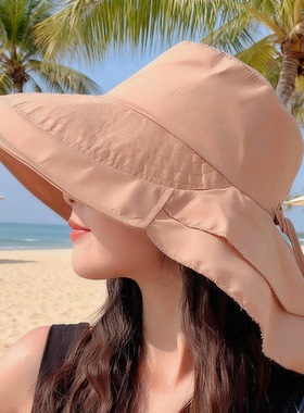 夏季可折叠防风防晒大檐渔夫帽女