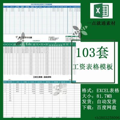 员工工资表企业职工厂薪酬发放明细表自动求和Excel电子表格模板