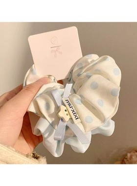 奶油风波点大肠发圈女甜美高级感发绳气质百搭扎马尾头绳精致蓝色