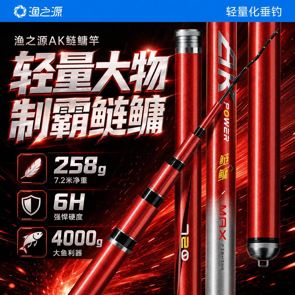 【新品首发】渔之源AK鲢鳙竿大物竿6H轻量巨物竿高碳竿钓鱼竿台钓