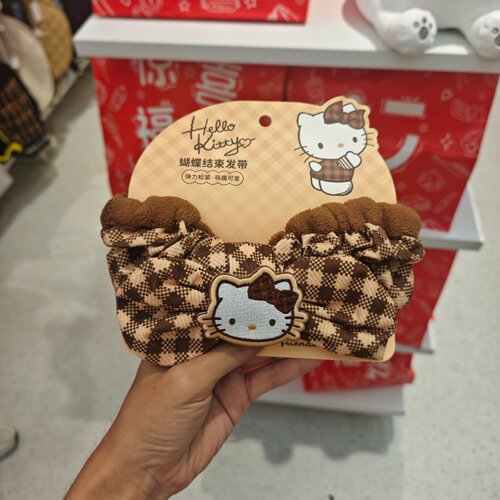 MINISO三丽鸥家族摩卡格纹系列hellokitty蝴蝶结束发带名创优品