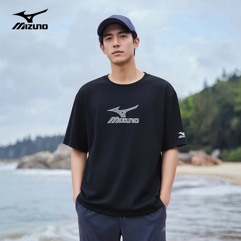 Mizuno/美津浓户外短袖t恤男士夏季薄款休闲宽松纯棉圆领体恤男款