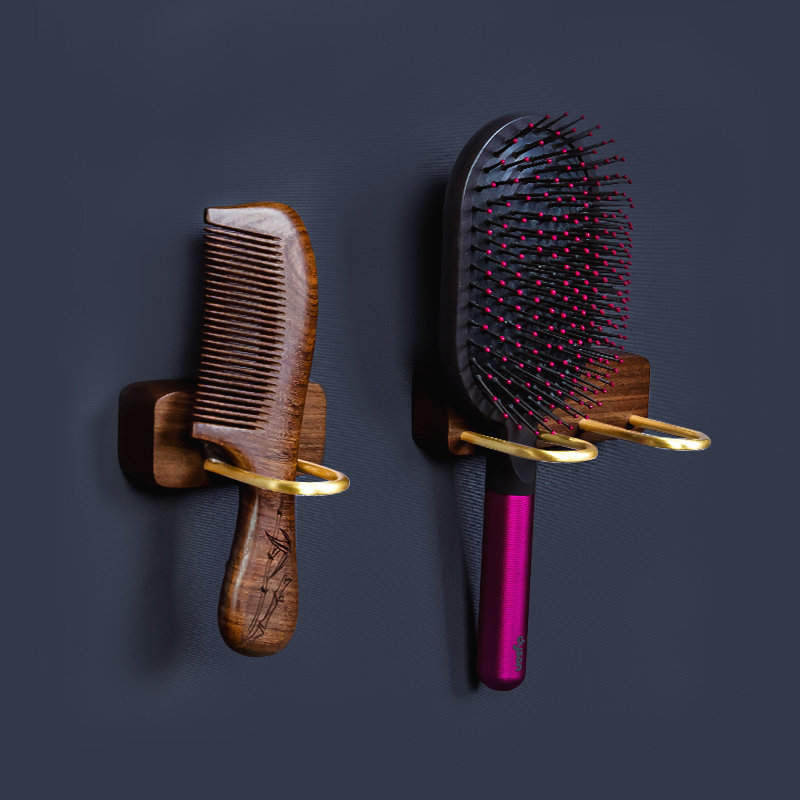 黑胡桃实木梳子架卫生间置物架适用于戴森按摩气垫囊梳壁挂收纳盒