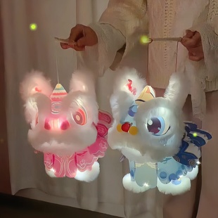 醒狮灯笼新年装饰挂件2026马年春节新年发光花灯diy材料包手工