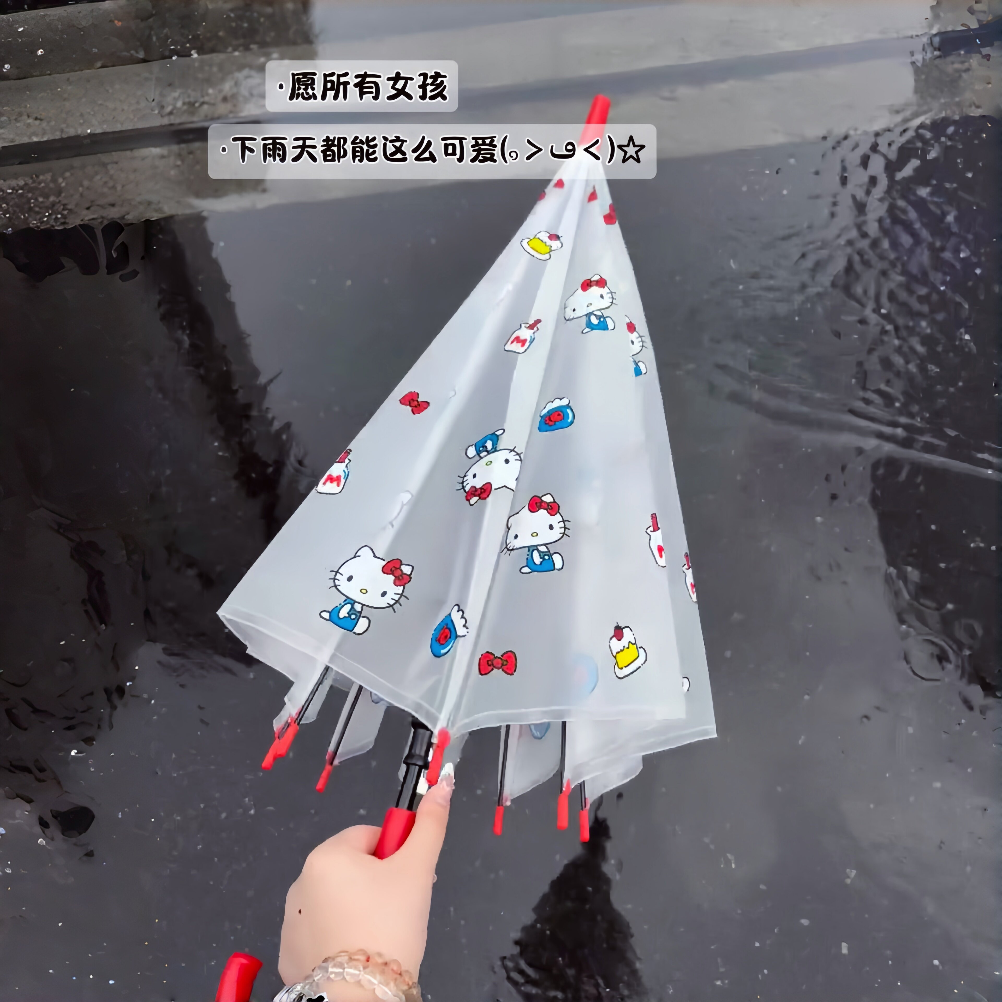 透明雨伞高颜值可爱猫咪卡通日系全自动长柄可爱加厚加固氛围感