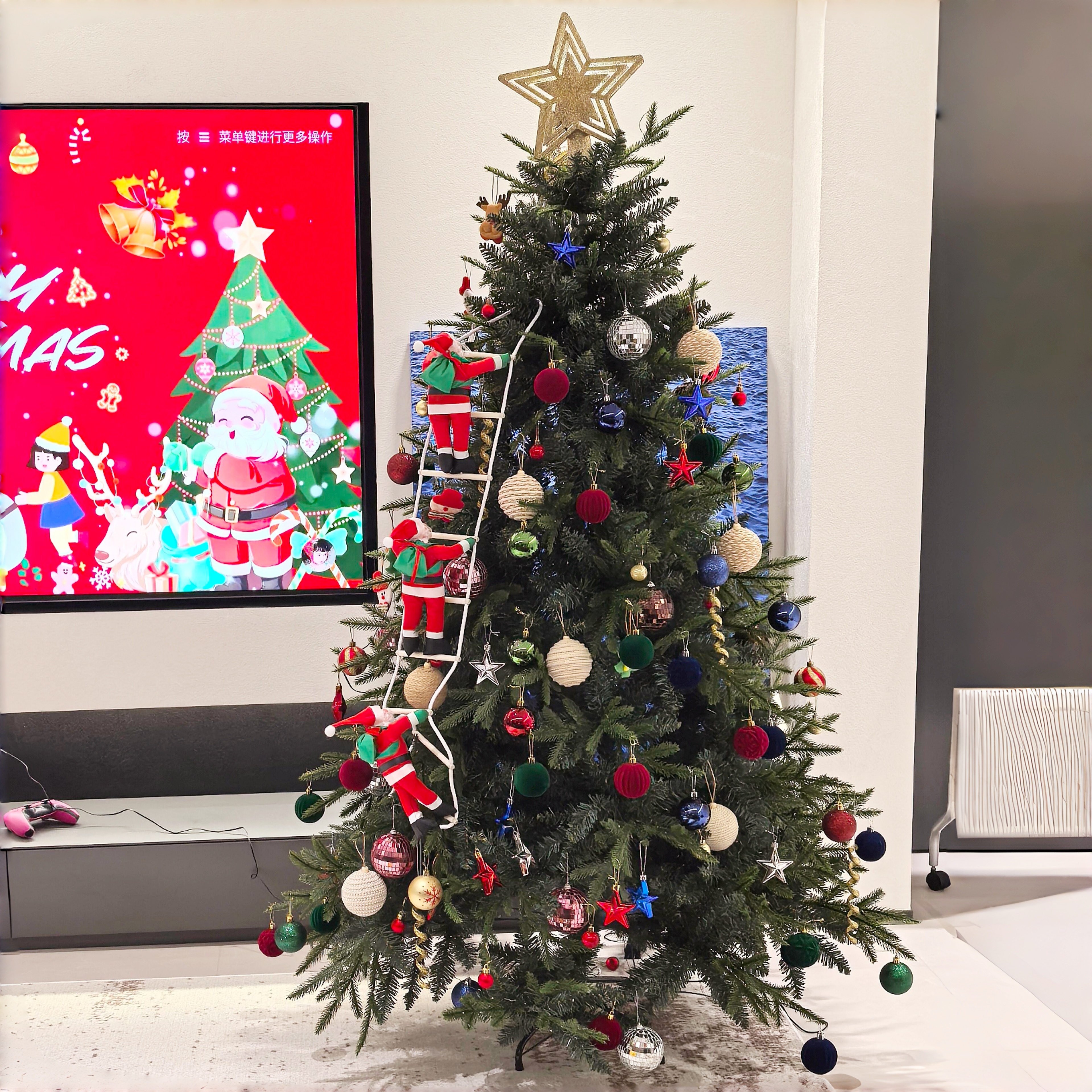 圣诞树装饰品手工diy圣诞节装饰圣诞老人爬梯客厅氛围场景布置