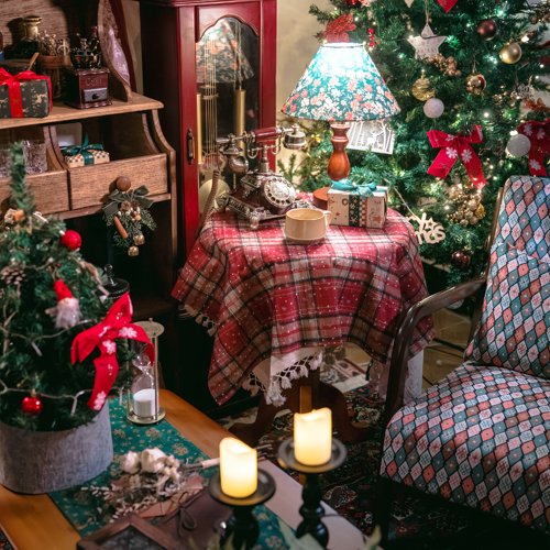 低成本get圣诞氛围~复古氛围桌布