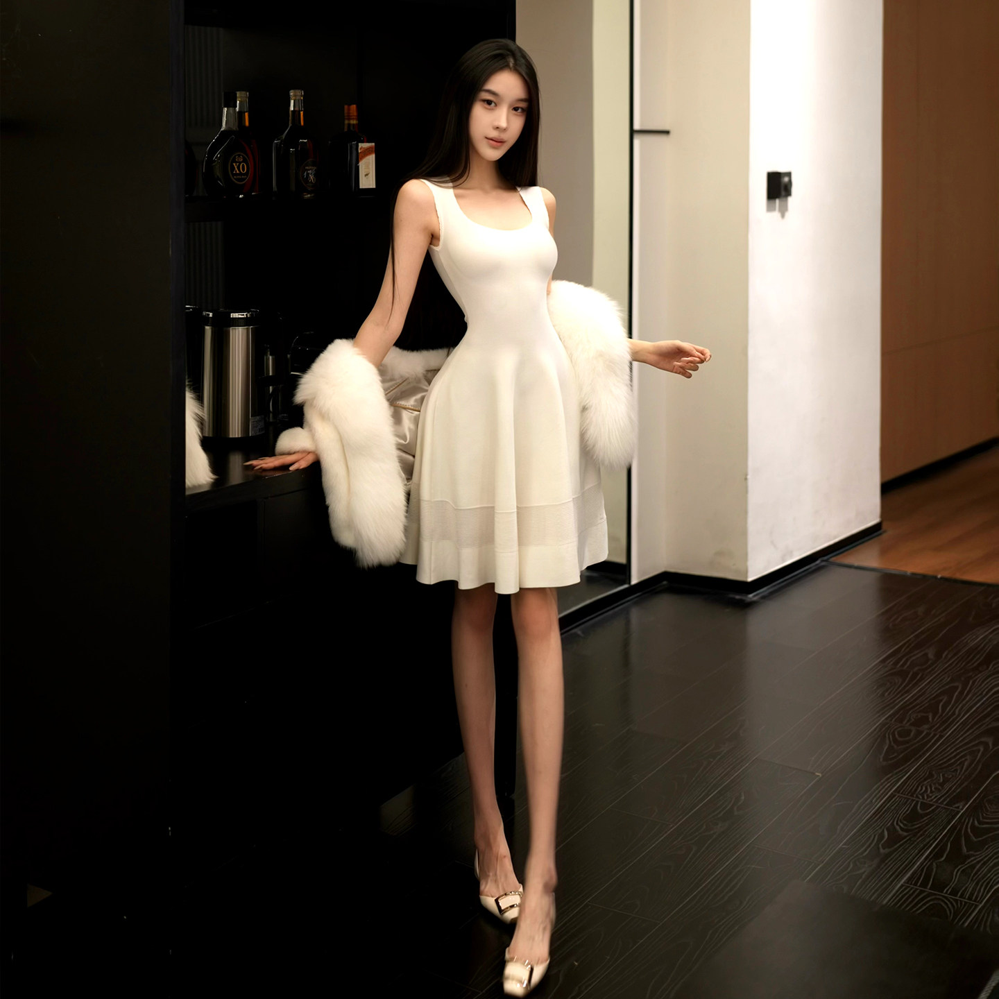 YUANZI元子【窈窕如她2.0】提花收腰镂空针织U领连衣裙开衫套装