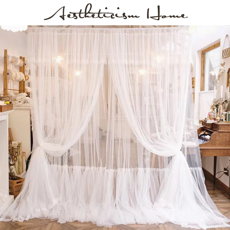 新款法式蕾丝纱帘白色公主风窗帘仙气卧室客厅阳台透光窗纱梦幻帘