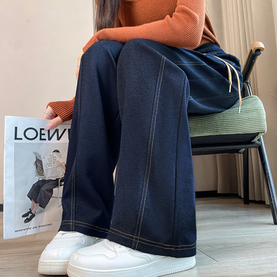 2025新款丹宁蓝高腰显瘦休闲裤