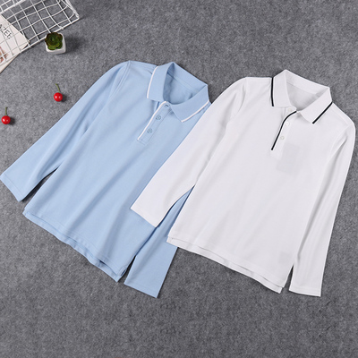 长袖春秋浅蓝色小学生校服polo衫