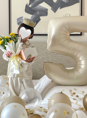 isn40寸奶油色数字铝膜气球3儿童宝宝1周岁生日拍照道具装饰布置2