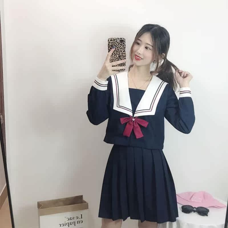 RED AND BLUE LAPEL SAILOR UNIFORM ORTHODOX SUIT FEMALE COLLEGE STYLE SHORT-SLEEVED JAPANESE CUTE JK UNIFORM STUDENT SCHOOL UNIFORM CLASS UNIFORM