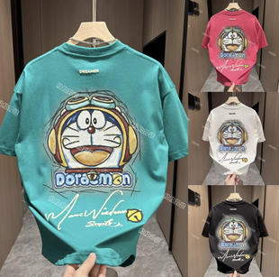 2026夏季哆啦宇航员机器猫大叮当猫联名衣服男女纯棉短袖T恤圆领