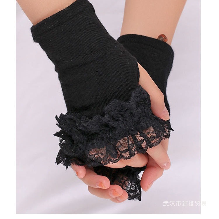 2026半指蕾丝花边手套春秋冬蕾丝保暖漏指无指露手指手套针织半指