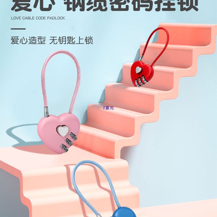 2026钢丝挂锁密码锁电动车筐篮柜子门钥匙小锁头盔防盗软长绳锁具