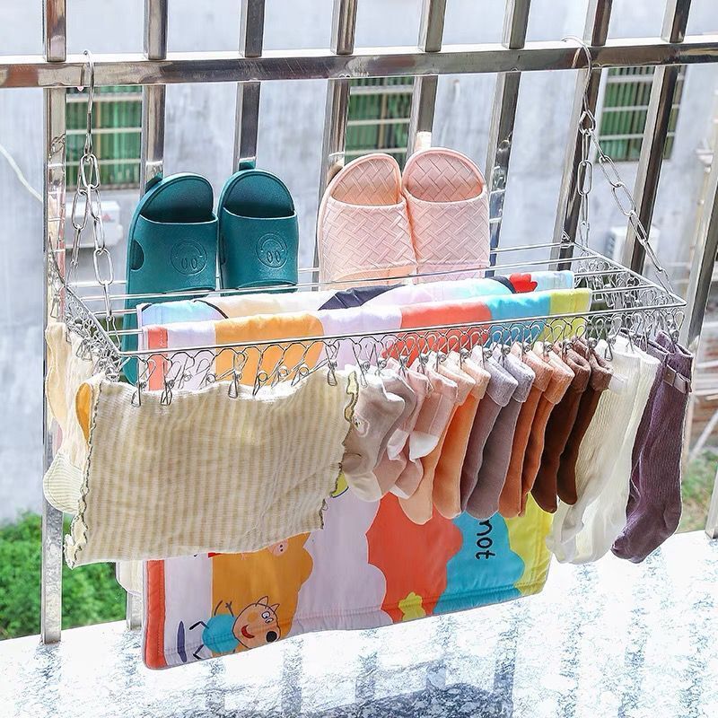 2026不锈钢晒鞋架家用内裤袜子晾衣架阳台晒袜子多功能窗外多夹子