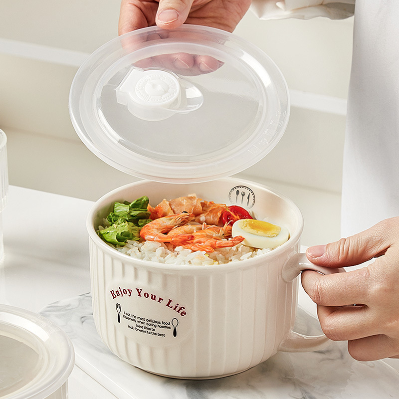 2026新款上班族可微波炉加热饭盒带手柄陶瓷碗带盖碗饭碗个人带饭